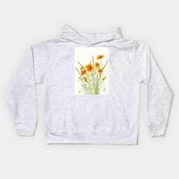 Mexican Gold Poppy - Botanical Illustration Kids Hoodie by chimakingthings